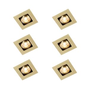 QAZQA Set mit 6 Quadratischen Einbaustrahlern Messing Verstellbar Artemis