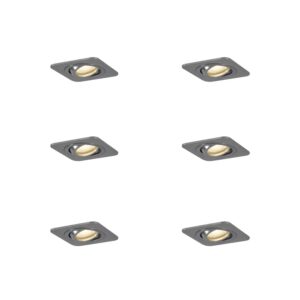 QAZQA Set mit 6 Runden Einbaustrahlern Gunmetal GU10 50mm Verstellbar IP44 AlberTo