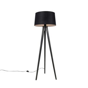 QAZQA Stativ Schwarz mit Leinenschirm Schwarz 45 cm Stativ Classic