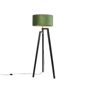 QAZQA Stehlampe Stativ Schwarz mit Grünem Schirm und Gold 50 cm Puros