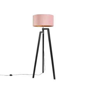 QAZQA Stehlampe Stativ Schwarz mit Rosa Schirm und Gold 50 cm Puros