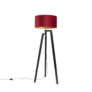 QAZQA Stehlampe Stativ Schwarz mit Rotem Schirm und Gold 50 cm Puros