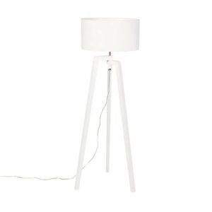 QAZQA Stehlampe Stativ Weißes Holz mit Weißem Schirm 50 cm Puros
