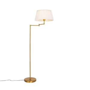 QAZQA Stehleuchte aus Bronze mit Weißem Faltenschirm und Verstellbarem Arm   Ladas Deluxe