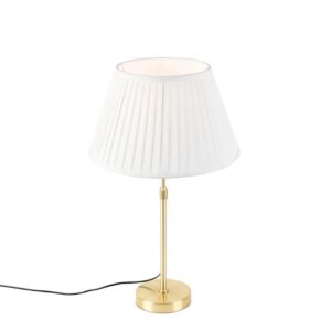 QAZQA Tischleuchte Gold   Messing mit Plissiertem Schirm Creme 35 cm Parte