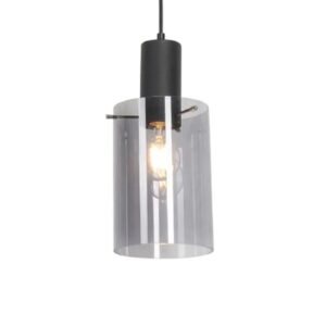 QAZQA Vintage Hängelampe Schwarz mit Rauchglas Vidra