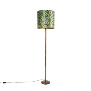 QAZQA Vintage Stehleuchte Gold mit Pfauenschirm 40 cm Simplo