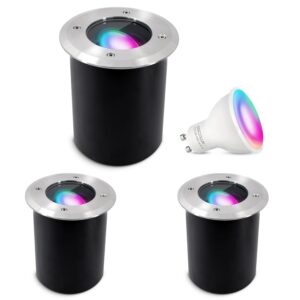 SSC-LUXon 3er Set Juavi Bodeneinbaustrahler Außen Schwenkbar Smart LED GU10 WLAN RGB CCT
