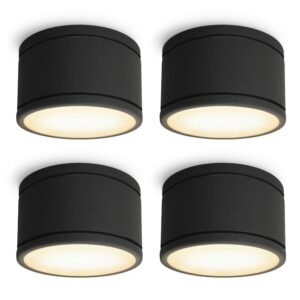 SSC-LUXon 4er Set Celi-WX LED Feuchtraum Deckenlampe IP44 Rund Schwarz mit GX53 5W Warmweiß