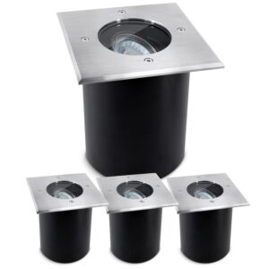 SSC-LUXon 4er Set Juavi Bodeneinbaustrahler Eckig Silber IP67 Schwenkbar für GU10 ohne Leuchtmittel