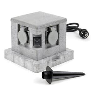 Wiltec Gartensteckdose 4Fach Granitoptik Außensteckdose Sensor Ip44 Steckdosenstein