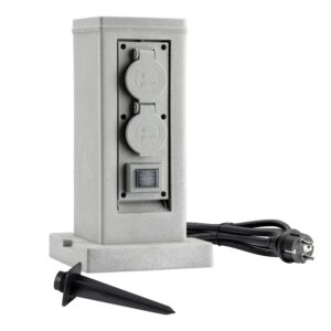 Wiltec Steckdosensäule 4Fach Außensteckdose Ip44 Schalter Granitoptik Steckdosenstein