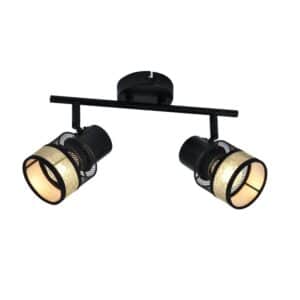 ZMH Deckenstrahler 2 Flammig Schwarz mit Gold Stoffschirm 330 Grad Schwenkbar E27 LED max. 25W