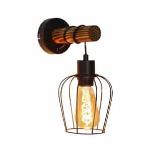 ZMH Wandleuchte Holz 1-flammig E27 Schwarz L 13cm Vintage Industrie