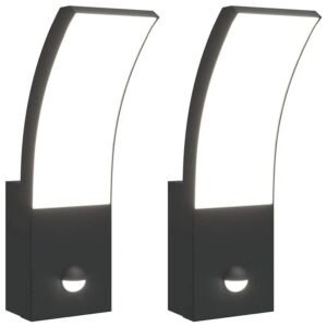 vidaXL LED-Außenwandleuchten mit Sensor 2 Stk Schwarz Aludruckguss 4006263